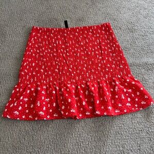 Red Floral Ruffle Mini Skirt